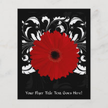 Bright Red Gerbera Daisy on Black Personalized Flyer