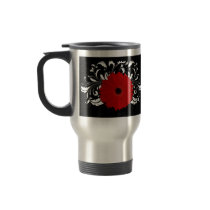 Bright Red Gerbera Daisy on Black Mugs