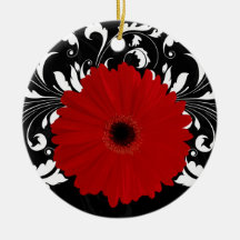 Bright Red Gerbera Daisy on Black Ornaments