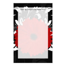 Bright Red Gerbera Daisy on Black Stationery