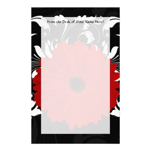 Bright Red Gerbera Daisy on Black Stationery