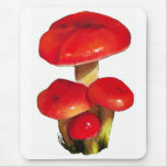 Bright Red Mushrooms: Oil Pastel Art on White Mouse Pad