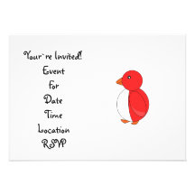 Bright red penguin custom invitations