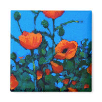 BRIGHT RED POPPIES MAGNETS