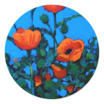 BRIGHT RED POPPIES ROUND STICKER