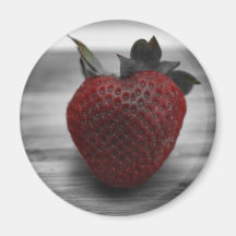 Bright Red Strawberry on Black and White Fridge Magnets