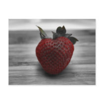 Bright Red Strawberry on Black and White