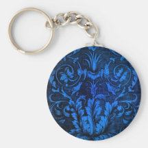 Bright Royal blue filigree with doves pattern Key Chains