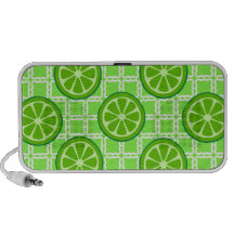 Bright Summer Citrus Limes on Green Square Tiles Notebook Speaker