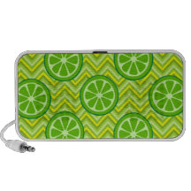 Bright Summer Citrus Limes on Green Yellow Chevron Travel Speakers