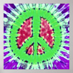 Bright Trippy Hippie Tie Dye Peace Sign Poster Pri posters