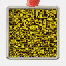 Bright Yellow And Black Textured Grid Pattern Christmas Tree Ornaments