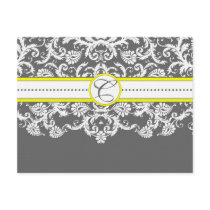 Bright Yellow &  Grey Damask Reception Cards