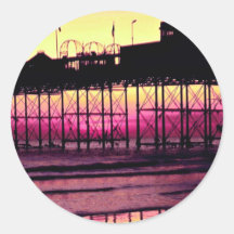 Brighton Pier at sunset, Sussex, England Round Sticker