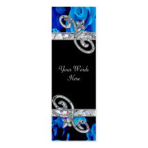 Brilliant Blue Roses & Diamond Swirls Wedding BM Business Card Templates