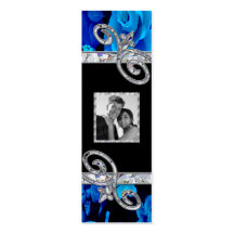 Brilliant Blue Roses & Diamond Swirls Wedding BMP Business Card Templates