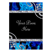 Brilliant Blue Roses & Diamond Swirls Wedding Business Card Template