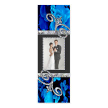 Brilliant Blue Roses & Diamond Swirls Wedding CSTM Business Card