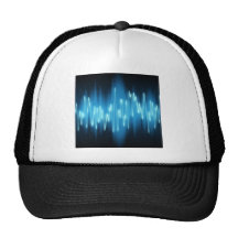 Brilliant Blue Sound Waves on Black Trucker Hats