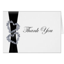 Brilliant Hearts: Black Ribbon and Diamond Hearts Greeting Card