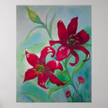 Brilliant Red Lilly Flowers Fine Art Painting posters