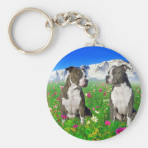 Brindle & Blue Staffordshire & Pit Bull Dogs Key Chain