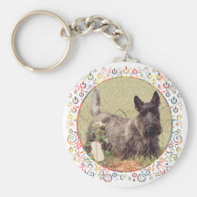 Brindle Scottish Terrier with Roses Key Chain