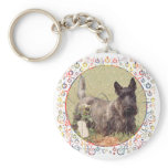 Brindle Scottish Terrier with Roses keychains