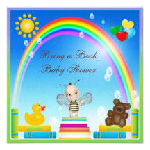 Bring a Book Baby Bee & Rainbow Baby Shower Personalised Invitations