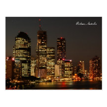 Brisbane City, Night Skyline, Austraila Postcard