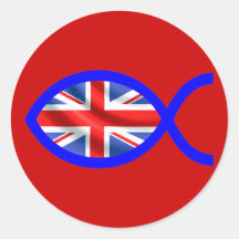 British Christian Fish Symbol Flag Round Stickers