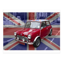 British Classic Mini car Post Cards