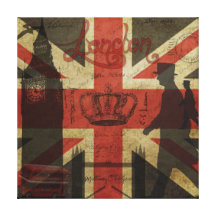 British Flag, Red Bus, Big Ben & Authors Gallery Wrapped Canvas