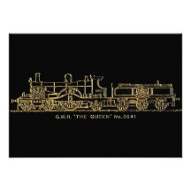 British GWR Steam Train,"The Queen",3041, Black Invitations