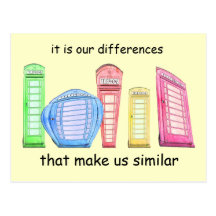 British phone booth cartoon - similarity-differenc postcard