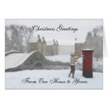 British Post Box Winter Village Christmas Card