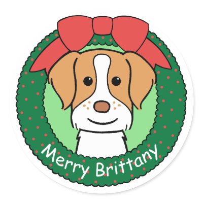 Brittany Spaniel Christmas Round Sticker by dogcartoons