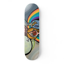 broken skateboard.