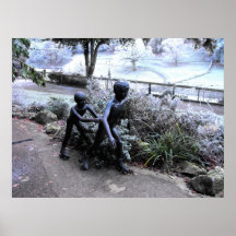 Bronze statue of children skating posters