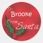 Brooke Personalised Holly Gift Tags From Santa Sticker