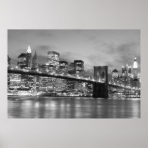 Brooklyn Bridge and Manhattan Skyline At Night Print