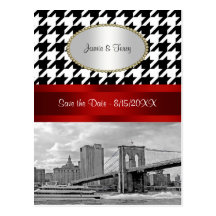Brooklyn Bridge Blk Wht Houndstooth Save Date 2 Post Card
