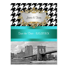 Brooklyn Bridge Blk Wht Houndstooth  Save the Date Postcards