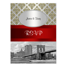 Brooklyn Bridge Gold White Damask P RSVP 1 Postcards
