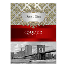Brooklyn Bridge Gold White Damask  RSVP 1 Postcard