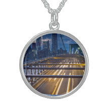 Brooklyn Bridge Lights at Night Sterling Silver Necklaces