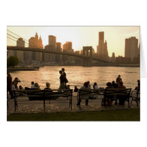 Brooklyn Bridge viewed by crowd Card