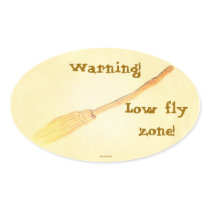 Broom Besom Flying Humourous Oval Sticker