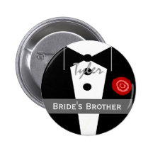 BROTHER OF THE BRIDE Custom Name Tux Wedding Button