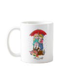 Brother & Sister Sharing Umbrella in Rain mugs